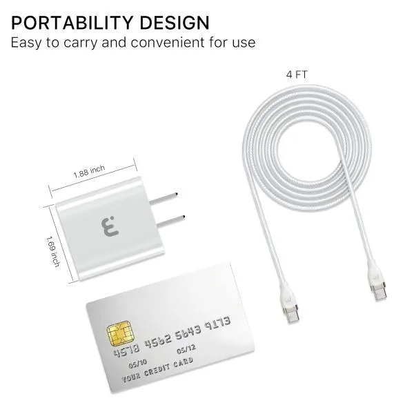 2-In-1 Fast Charging USB-C Wall Charger with 4FT USB-C Cable