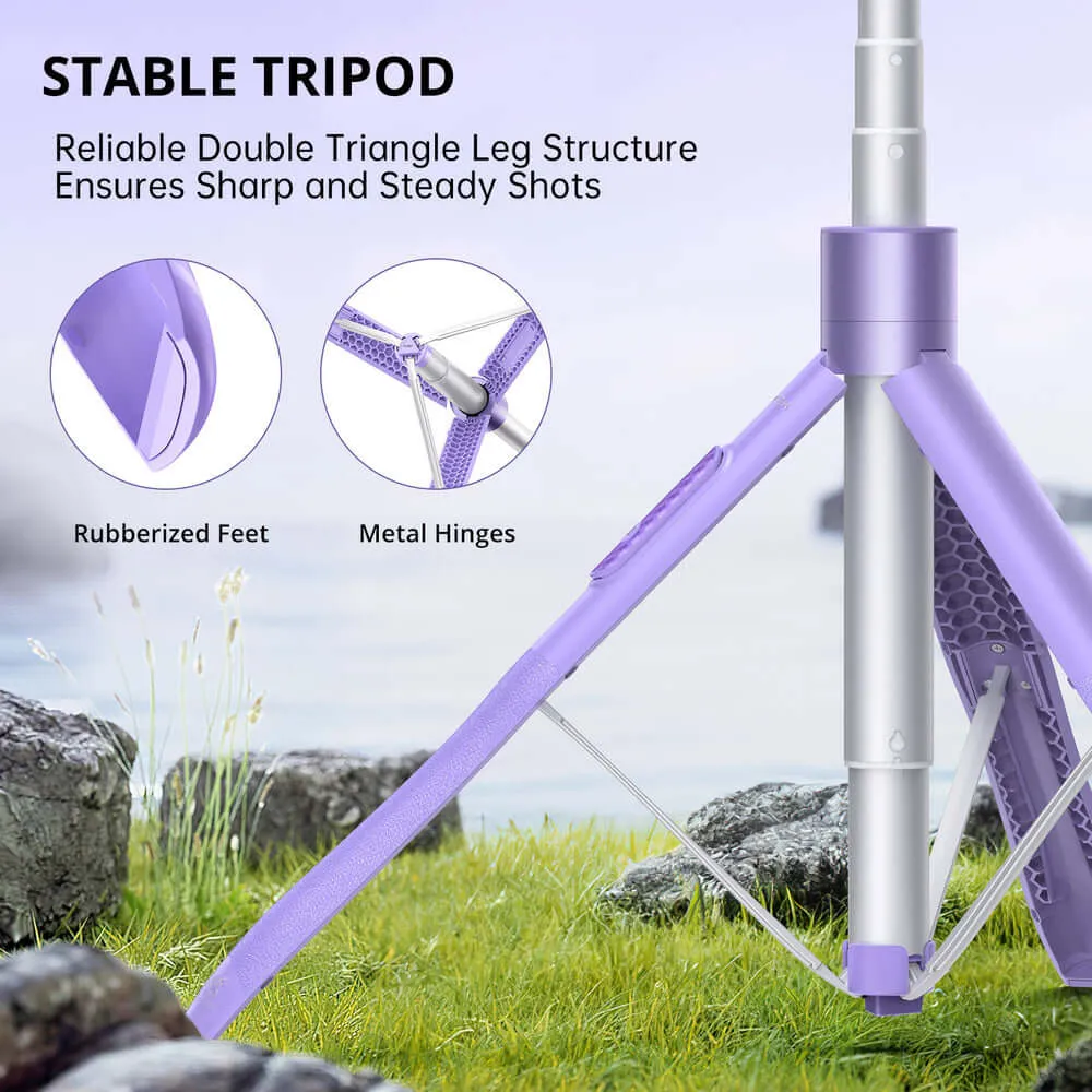 60 Inch Purple Selfie Stick Tripod, All-in-One Extendable Phone Tripod