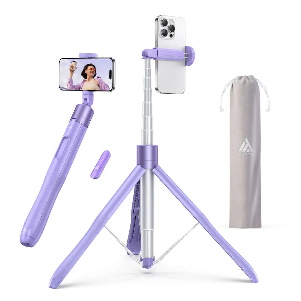 60 Inch Purple Selfie Stick Tripod, All-in-One Extendable Phone Tripod