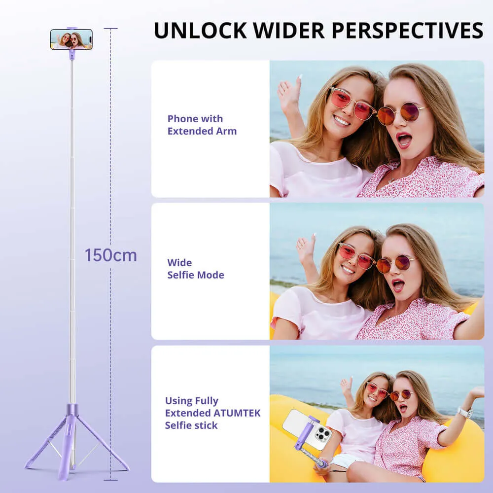 60 Inch Purple Selfie Stick Tripod, All-in-One Extendable Phone Tripod