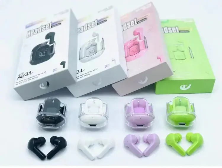 Air31 Transparent , Digital Screen And Wireless EarBuds with Free Silicone Pouch