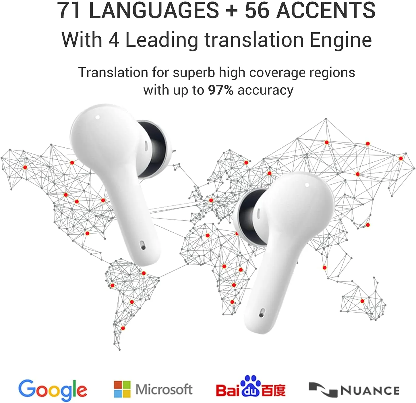 ANFIER Language Translator Earbuds M6 Support 71 Languages & 56 Accents 0.5S Real Time Translation, for Music and Calling, Wireless Translator Device with APP Fit Ios & Android