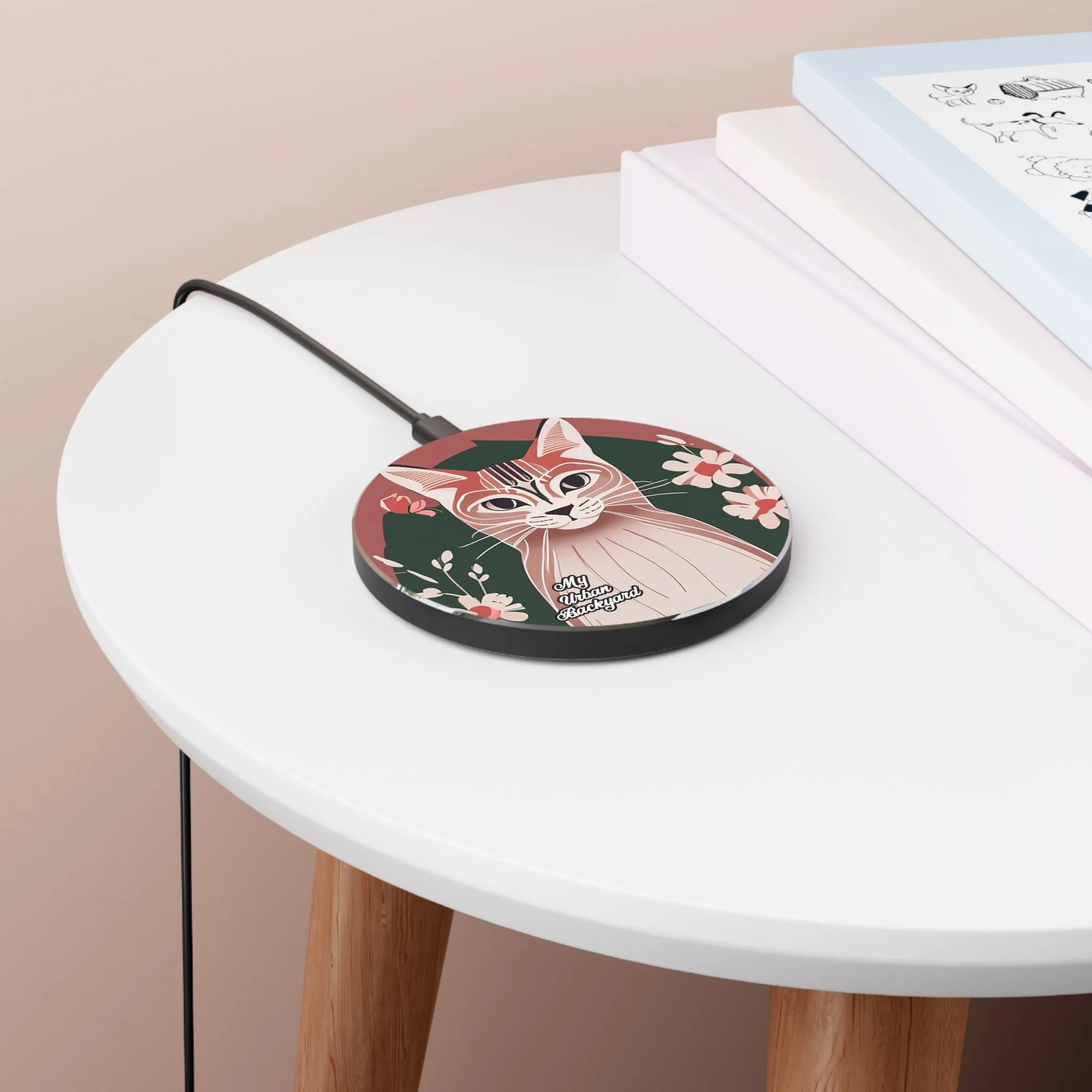 Art Deco Tabby, 10W Wireless Charger for iPhone, Android, Earbuds