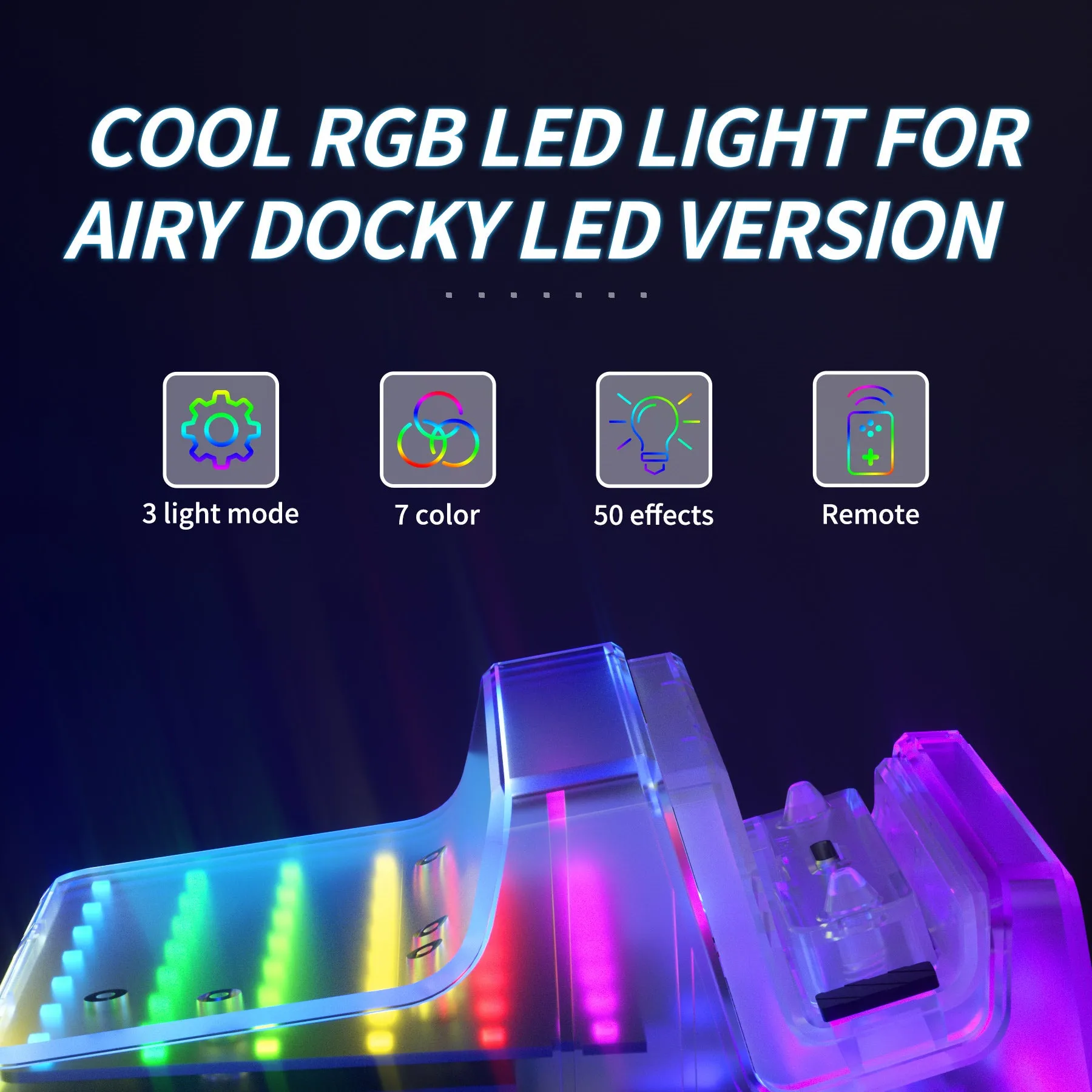 eXtremeRate AiryDocky DIY Kit LED Version Replacement Clear Shell Case for Nintendo Switch & Switch OLED Dock, Redesigned IR Remote Control 7 Color 39 Effects RGB LED Kit for Nintendo Switch OLED Dock - LLNSM001L