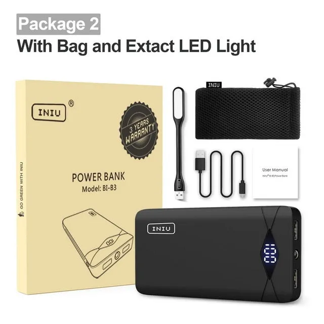 INIU 3A 10000mAh LED Power Bank Dual USB Portable Charger Powerbank For iPhone Xiaomi Mi Phone External Battery Pack Poverbank