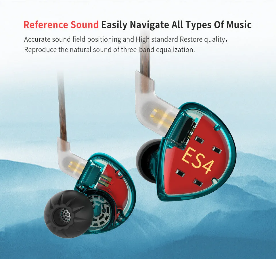 【KZ ES4】 Wired in Ear Headphones, High Resolution IEM Noise Cancelling KZ Earbuds Gaming Earbuds HiFi Bass in Ear Monitor with 1BA 1DD