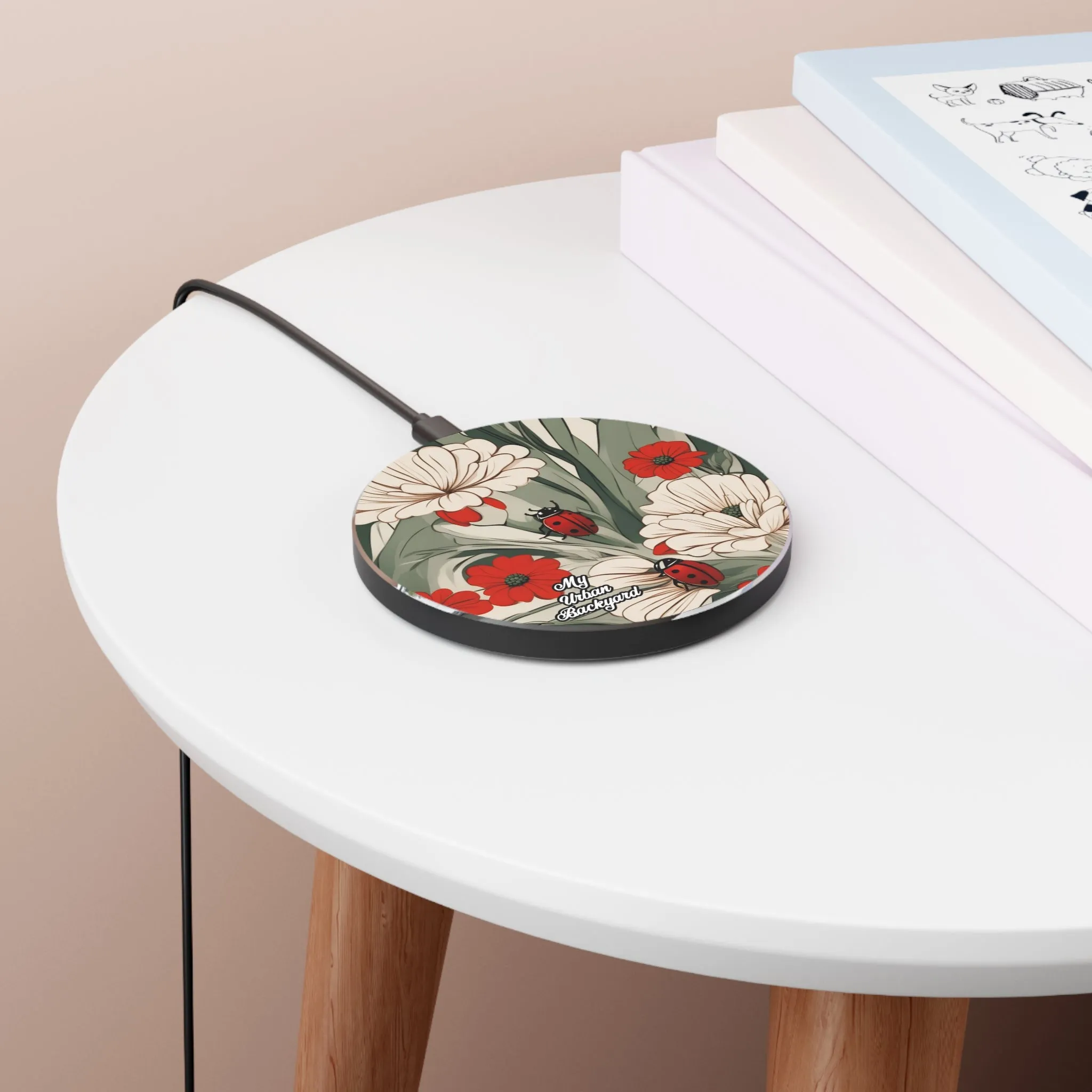 Ladybugs with Flowers, 10W Wireless Charger for iPhone, Android, Earbuds