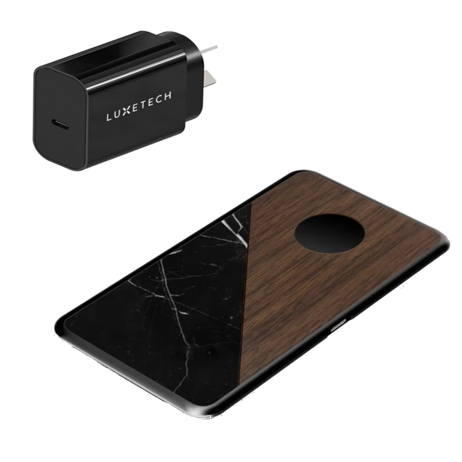 LuxeTech Dual Wireless Pad - Walnut / Black Marble