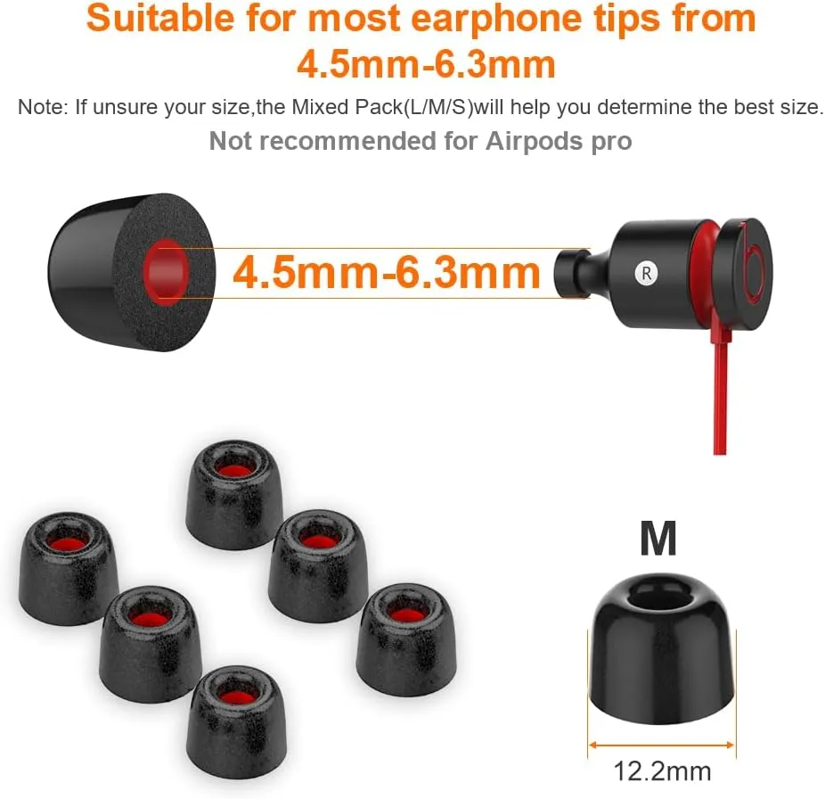 New Bee Premium (12 Pieces) Foam/Silicone Earbud Tips (4.9mm) for In-Ear Noise Blocking