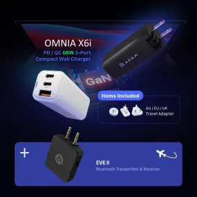 OMNIA X6i PD / QC 66W Compact Wall Charger   EVE II  Bluetooth Transmitter & Receiver