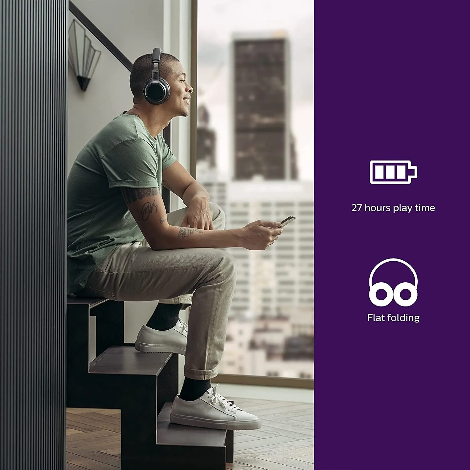 Philips H9505 Hybrid Active Noise Canceling (ANC) over Ear Wireless Bluetooth Pro-Performance Headphones with Multipoint Bluetooth Connection