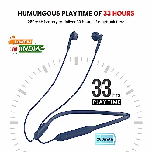 Portronics Harmonics Z5 Wireless Bluetooth Stereo Headset with 33Hrs Playtime, Double EQ Mode, 14.2 mm Dynamic Drivers, Click Action Buttons(Blue)