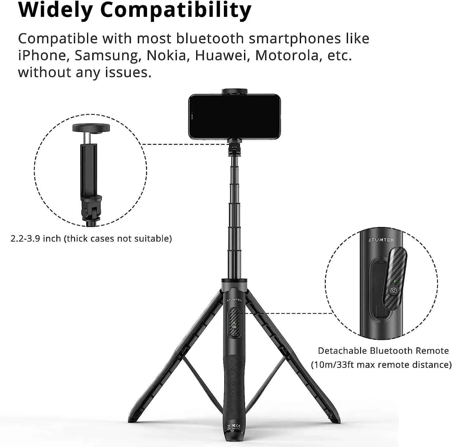 Premium Pro 51-inch Phone Tripod Selfie Stick