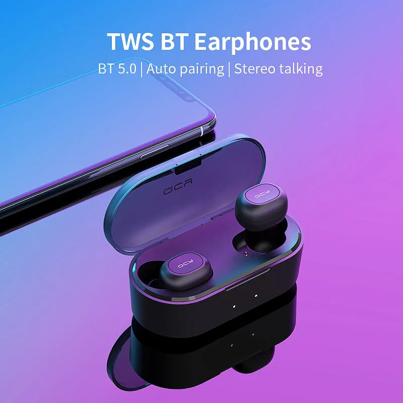 QCY QS2 TWS Bluetooth V5.0 Headset Sports Wireless Earphones 3D Stereo Earbuds Mini in Ear Dual Microphone With Charging box