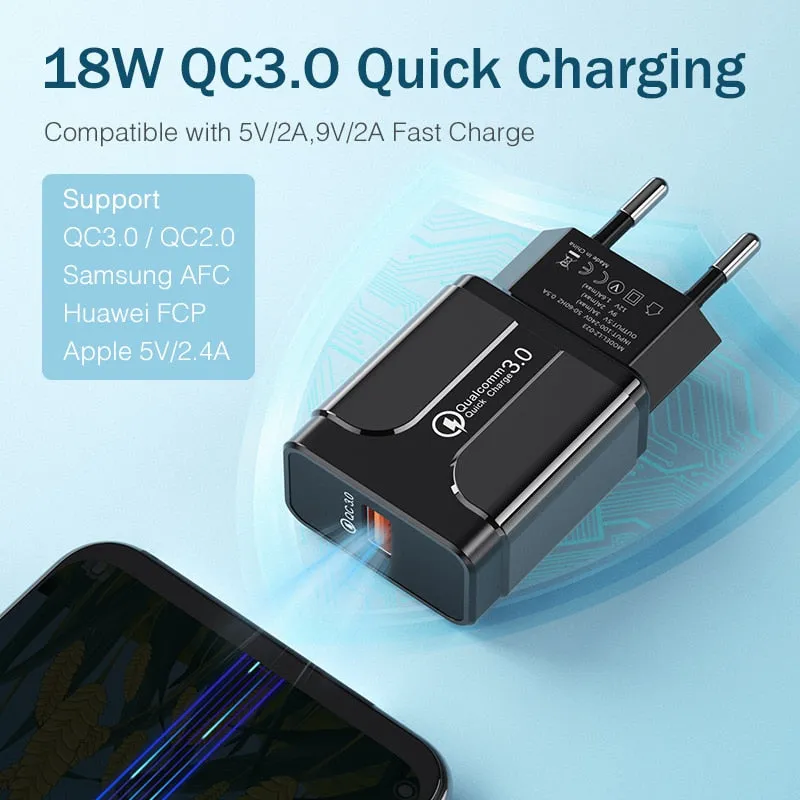 Quick Charge 3.0 18W Qualcomm QC 3.0 4.0 Fast charger USB portable Charging Mobile Phone Charger For iPhone Samsung Xiaomi