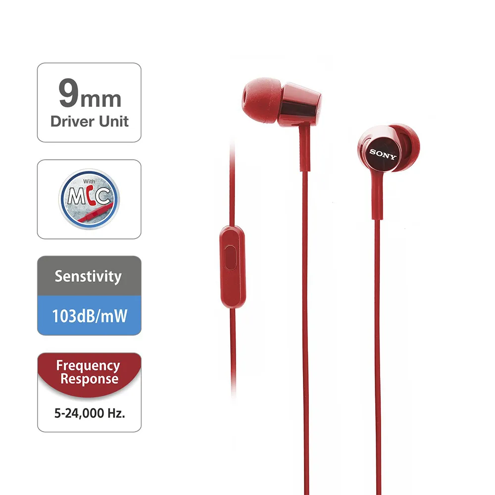 Sony MDR-EX155AP Wired in-Ear Headphones with Tangle Free Cable, 3.5mm Jack, Headset with Mic for Phone Calls