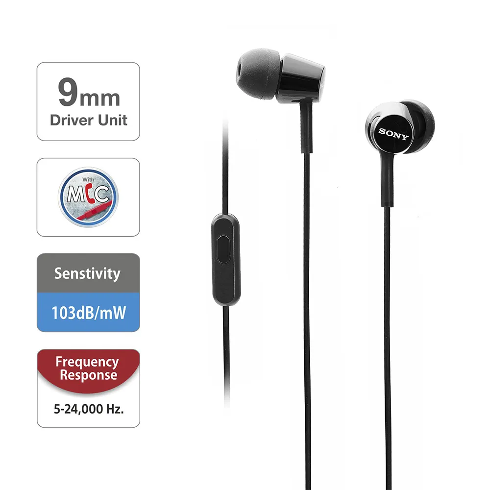 Sony MDR-EX155AP Wired in-Ear Headphones with Tangle Free Cable, 3.5mm Jack, Headset with Mic for Phone Calls