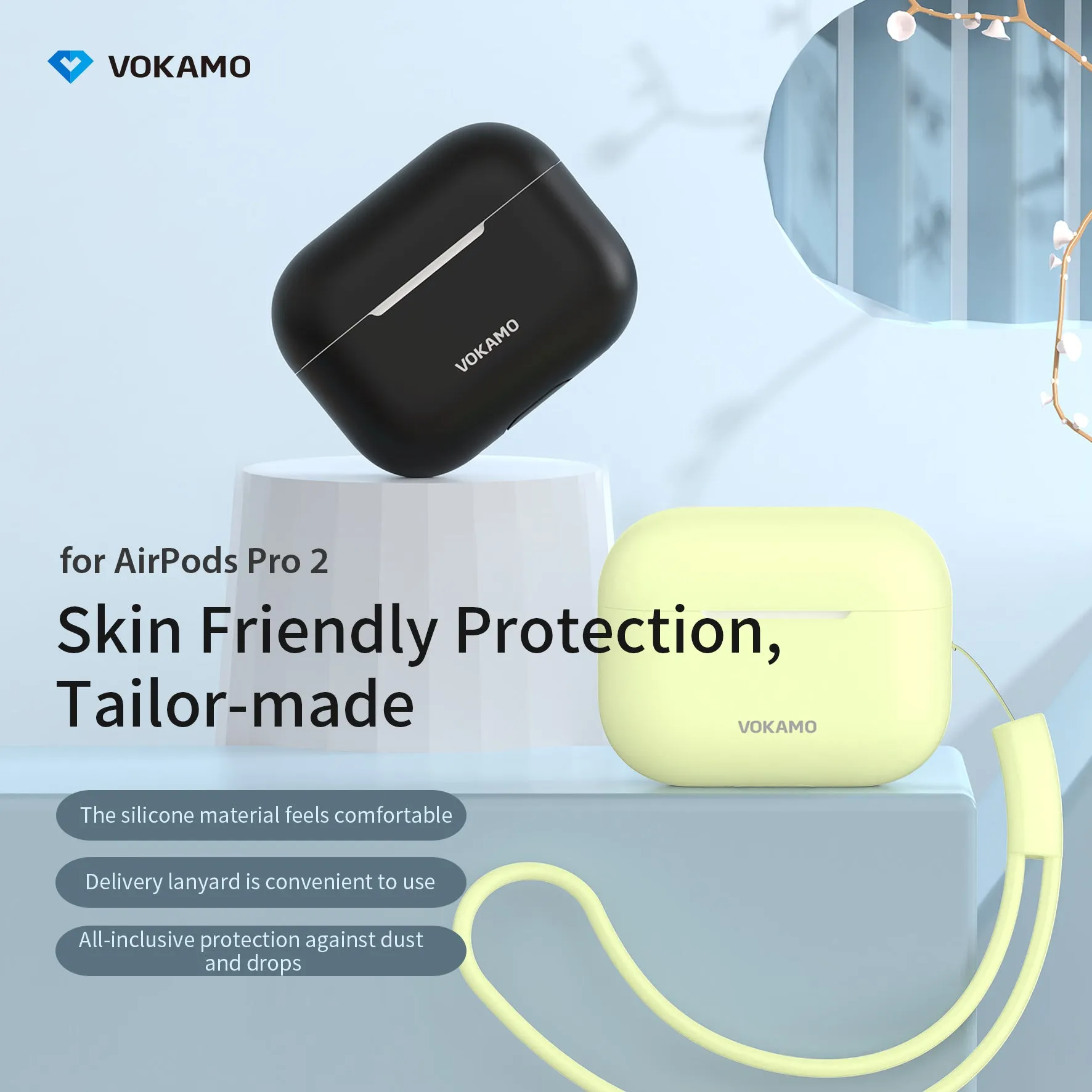 VOKAMO Airpods Pro 2 Case, Soft Silicone Skin Cover Protective Cases with  Lanyard Compatible for AirPod Pro 2nd Generation